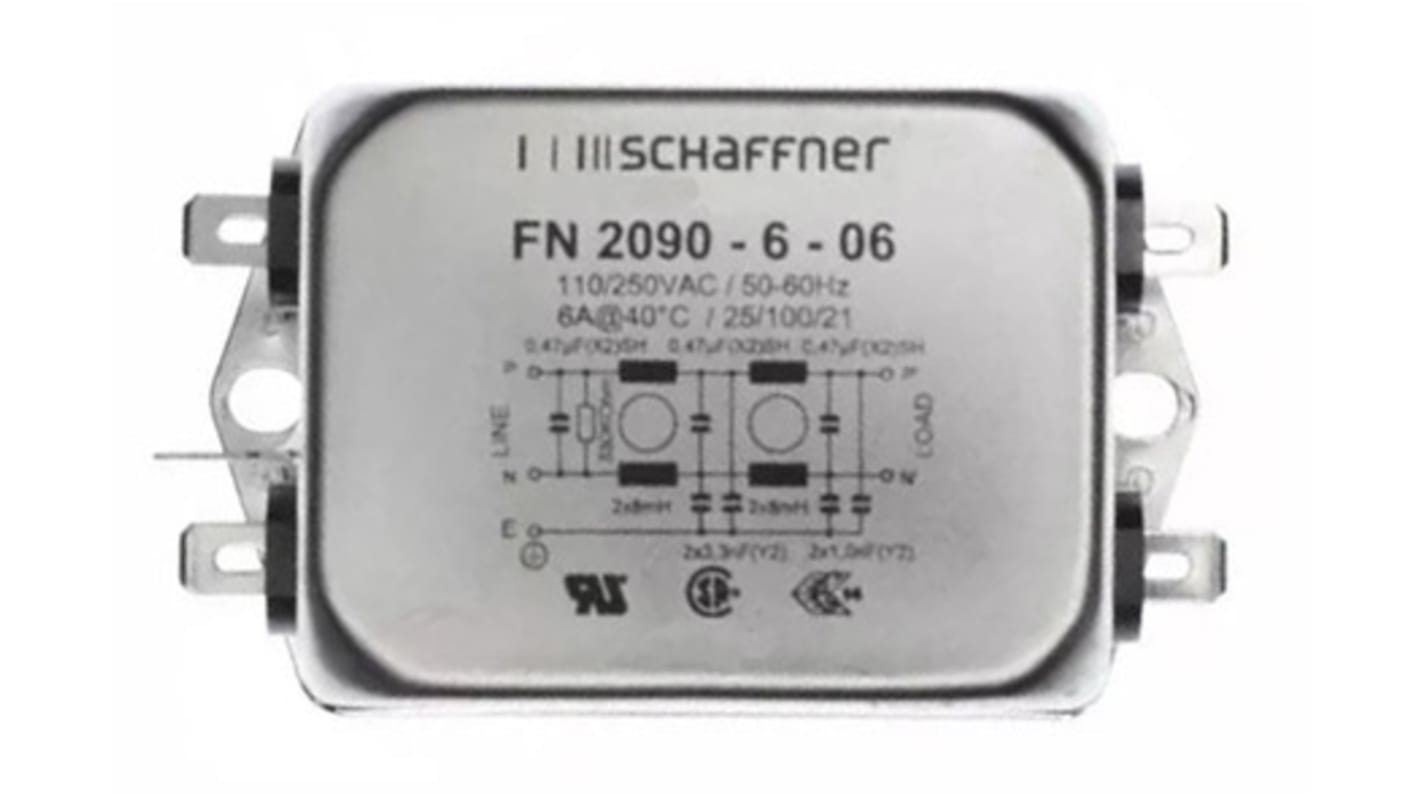 Filtro EMI Schaffner, 6A 1 fase, 250 V ac/dc Su flangia
