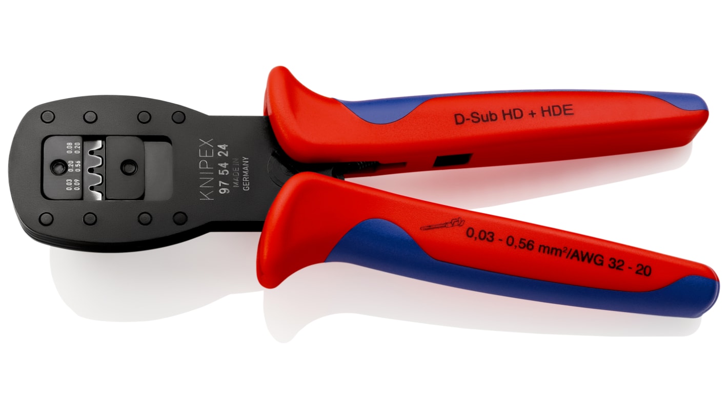 Knipex Hand Ratcheting Crimp Tool for D Sub HD 20 Contacts, D Sub HDE Contacts, 0.03 → 0.56mm² Wire