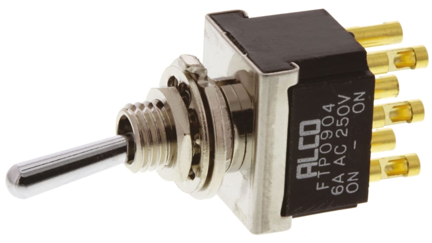 TE Connectivity Toggle Switch, Panel Mount, On-(On), DPDT, Solder Terminal, 125V ac