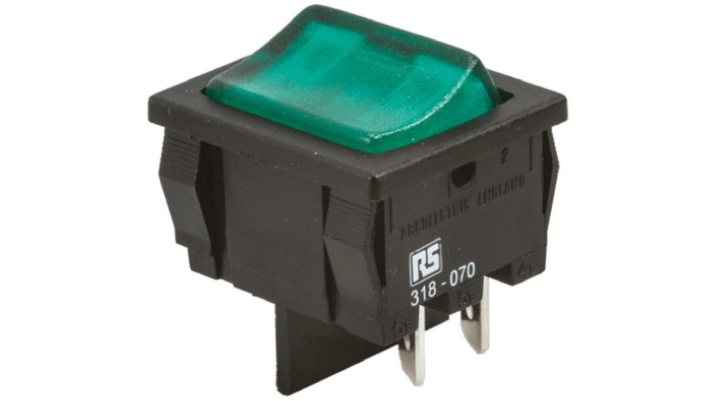 Arcolectric (Bulgin) Ltd Illuminated DPST, On-Off Rocker Switch Panel Mount