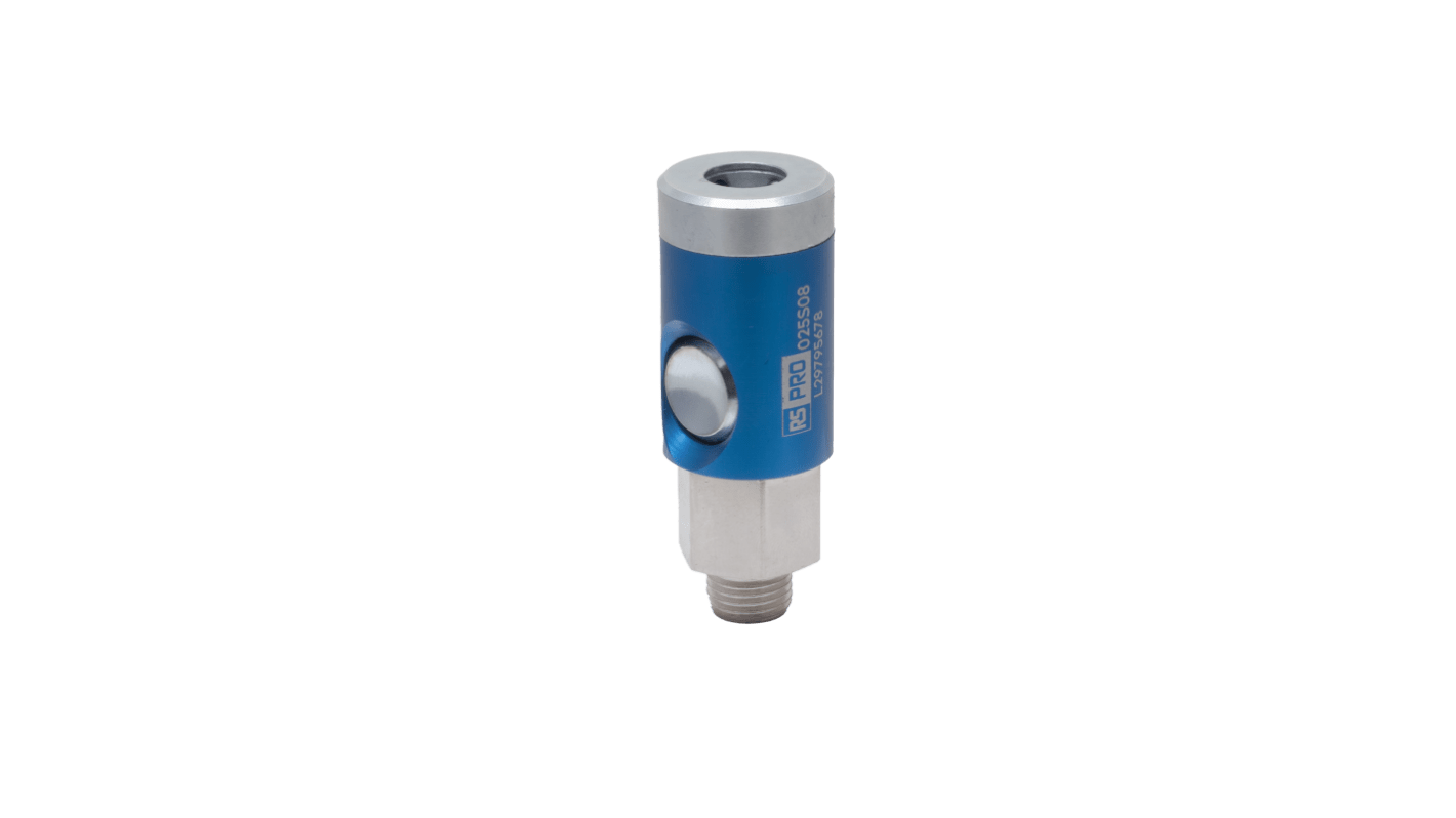 RS PRO Aluminium, Brass, Steel Female Pneumatic Quick Connect Coupling, BSPT 3/8 in Male Threaded