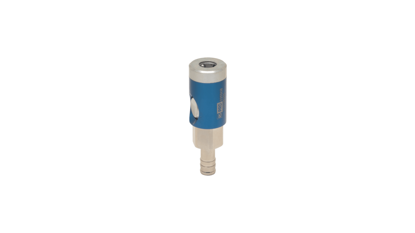 RS PRO Aluminium, Brass, Steel Female Pneumatic Quick Connect Coupling, 6mm Hose Barb