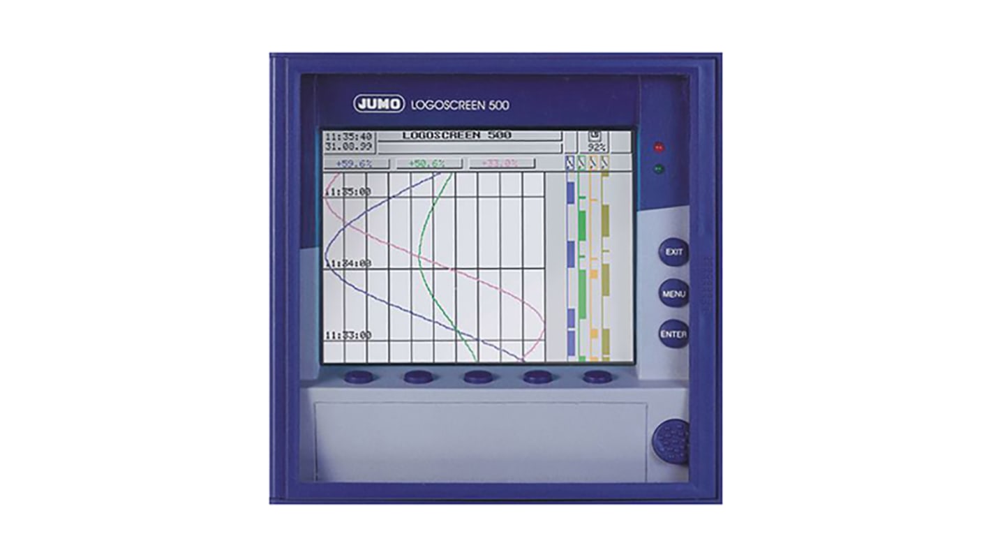 Jumo Logoscreen 500CF, 3 Input Channels, Chart Recorder Measures Current, Temperature, Voltage