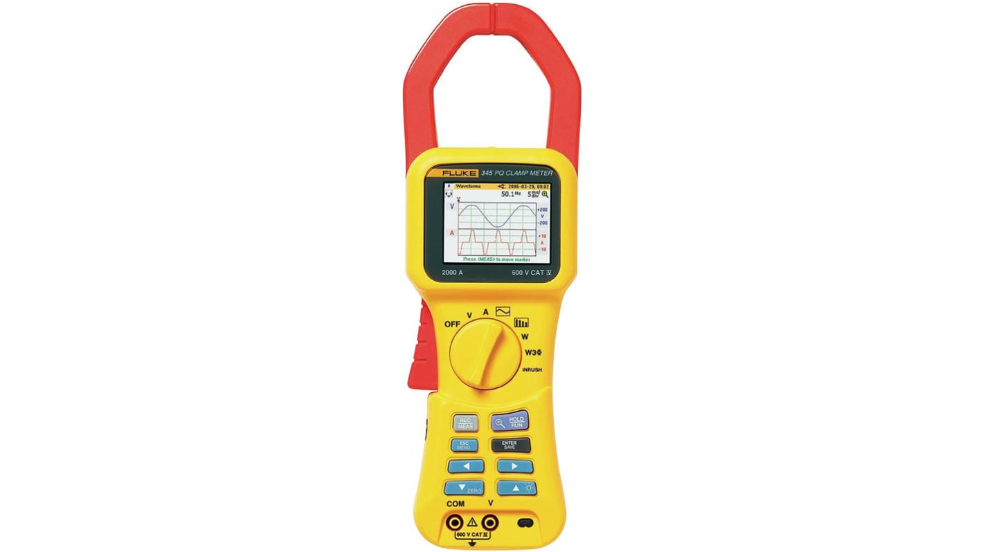 Fluke 345 Clamp Meter, 2000A dc, Max Current 1.4kA ac CAT IV 600 V With RS Calibration