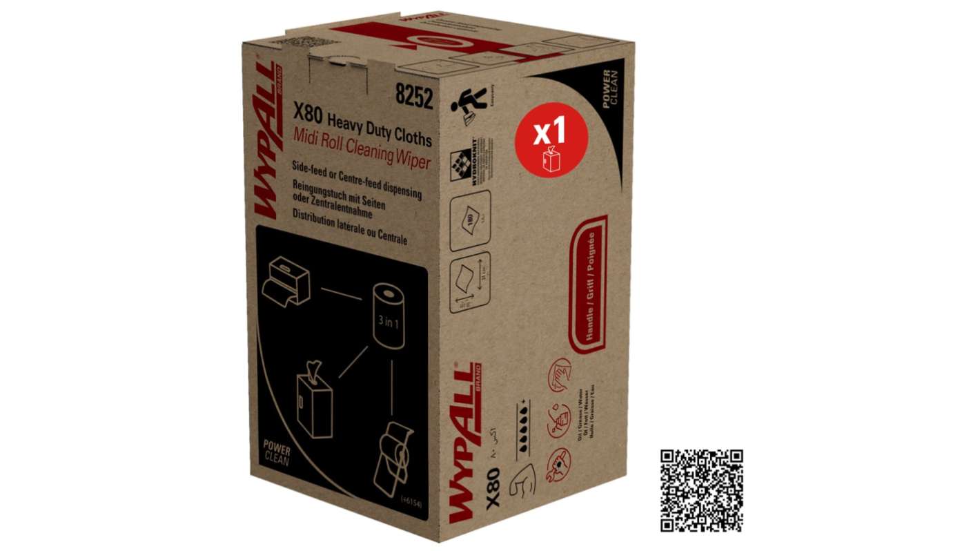 WYPALL 2in1 Midi Roll Cellulose Cloths for Cleaning, Carton of 180, 31cm, Repeat Use