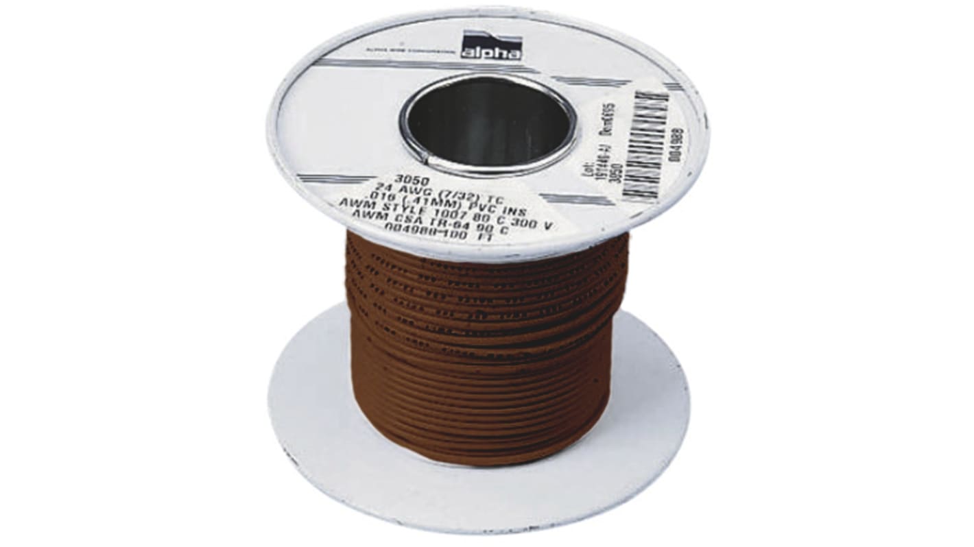 Alpha Wire Einzeladerleitung 0,52 mm², 20 AWG 30m Braun PVC isoliert Ø 1.75mm 10/0,25 mm Litzen UL1007