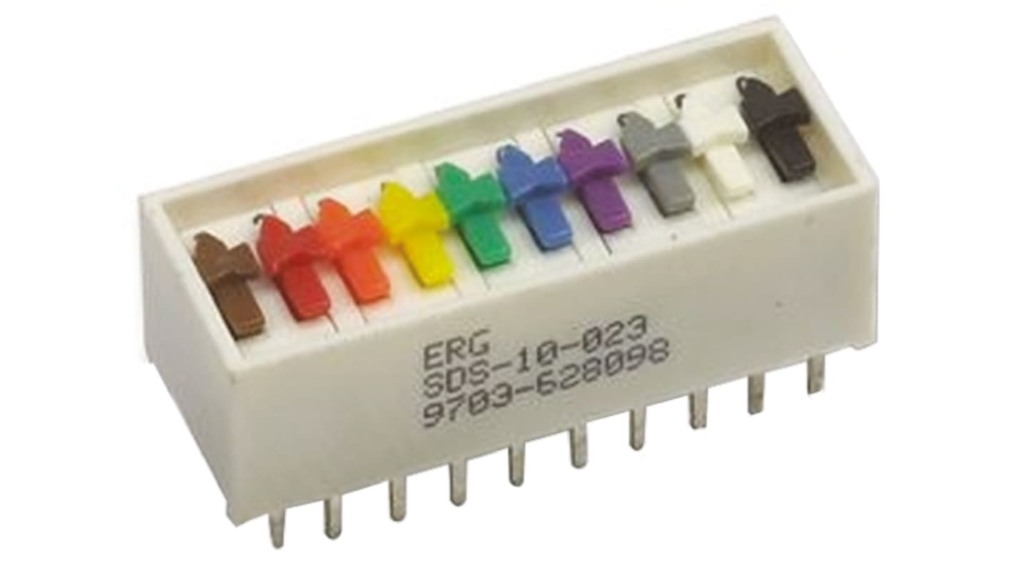 ERG 10位DIP开关, 滑动执行器, SPST触点, 通孔安装