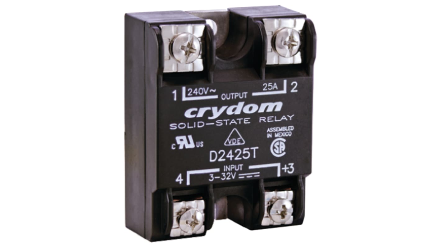 Relè a stato solido D2475, Montaggio superficiale, 75 A rms, 280 V rms, Zero-cross SERIES 1