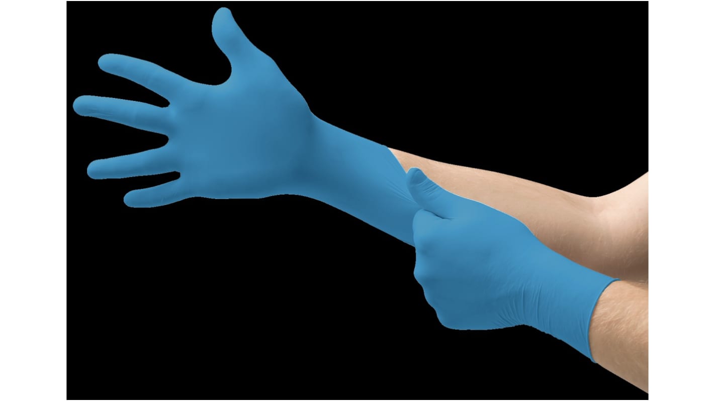 Ansell TouchNTuff 92-670 Blue Nitrile Chemical Resistant Work Gloves, Size 7.5-8 M