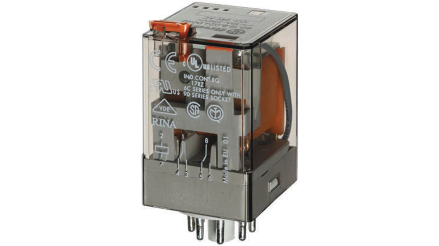 Relé de potencia sin enclavamiento Finder de 2 polos, DPDT, bobina 110V ac, enchufable