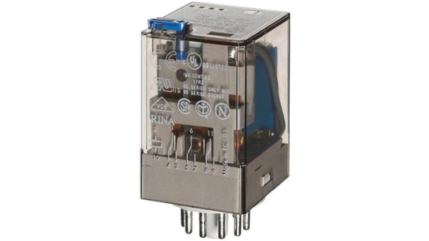 3PCO relay w/test button,10A 12Vdc coil