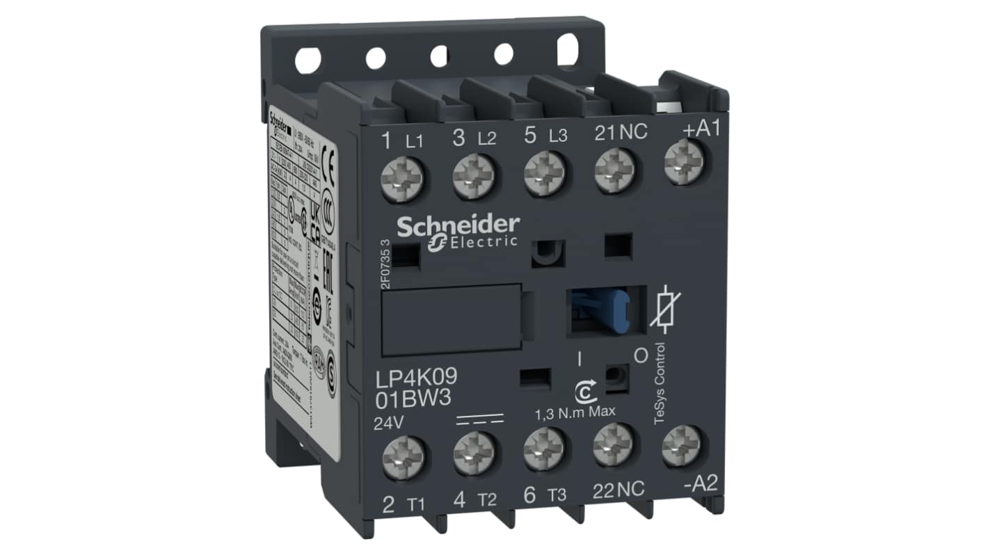 Schneider Electric TeSys K LP4K Contactor, 24 V dc Coil, 3-Pole, 9 A, 4 kW, 3NO, 690 V ac