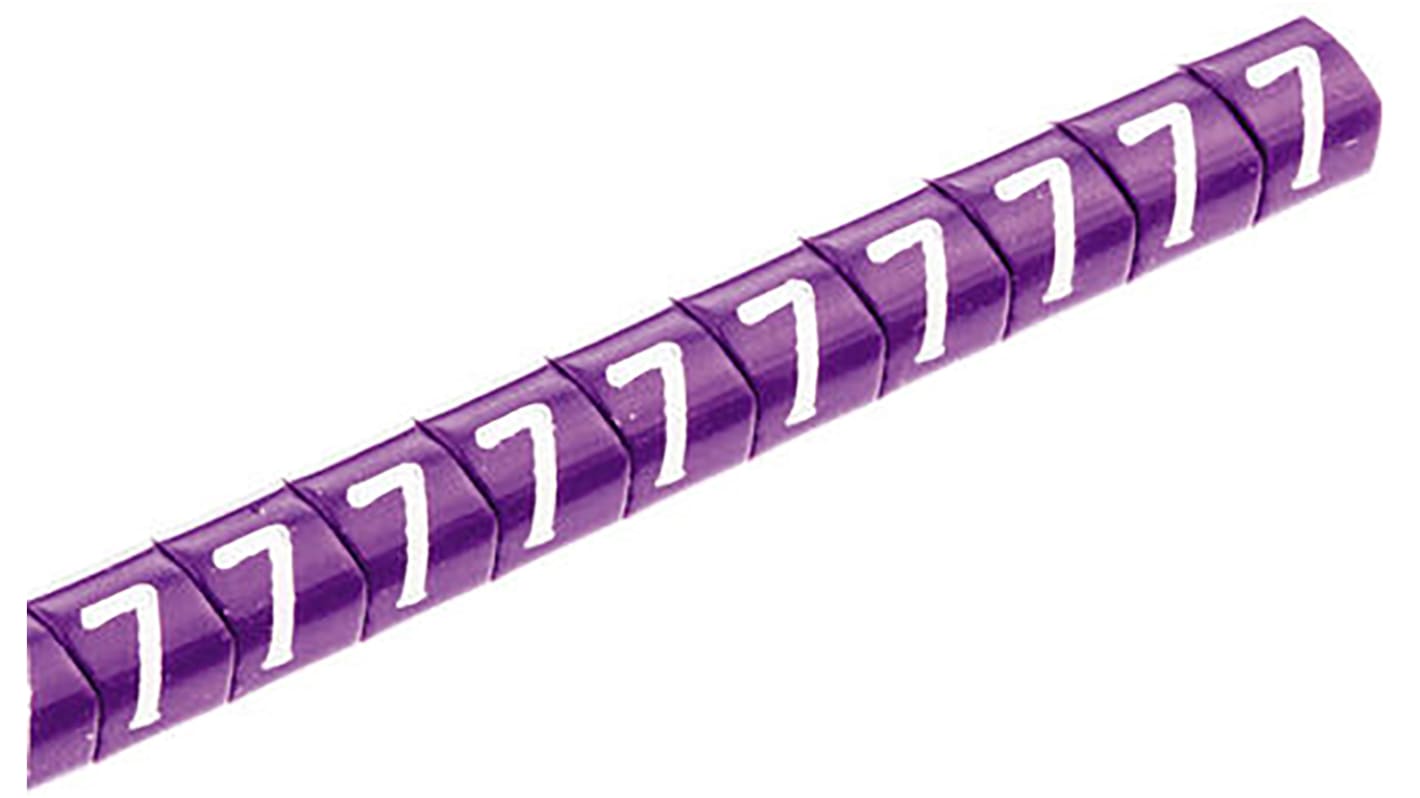 HellermannTyton Helagrip Slide On Cable Markers, White on Violet, Pre-printed "7", 4 → 9mm Cable, 901-10312
