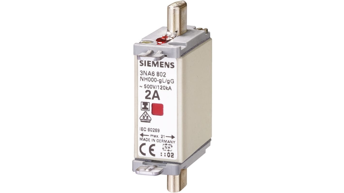 Fusible NH de cuchillas centradas Siemens, NH000, gG, 500V ac, 4A, CSA 22.2, IEC EN 60269, VDE 0636