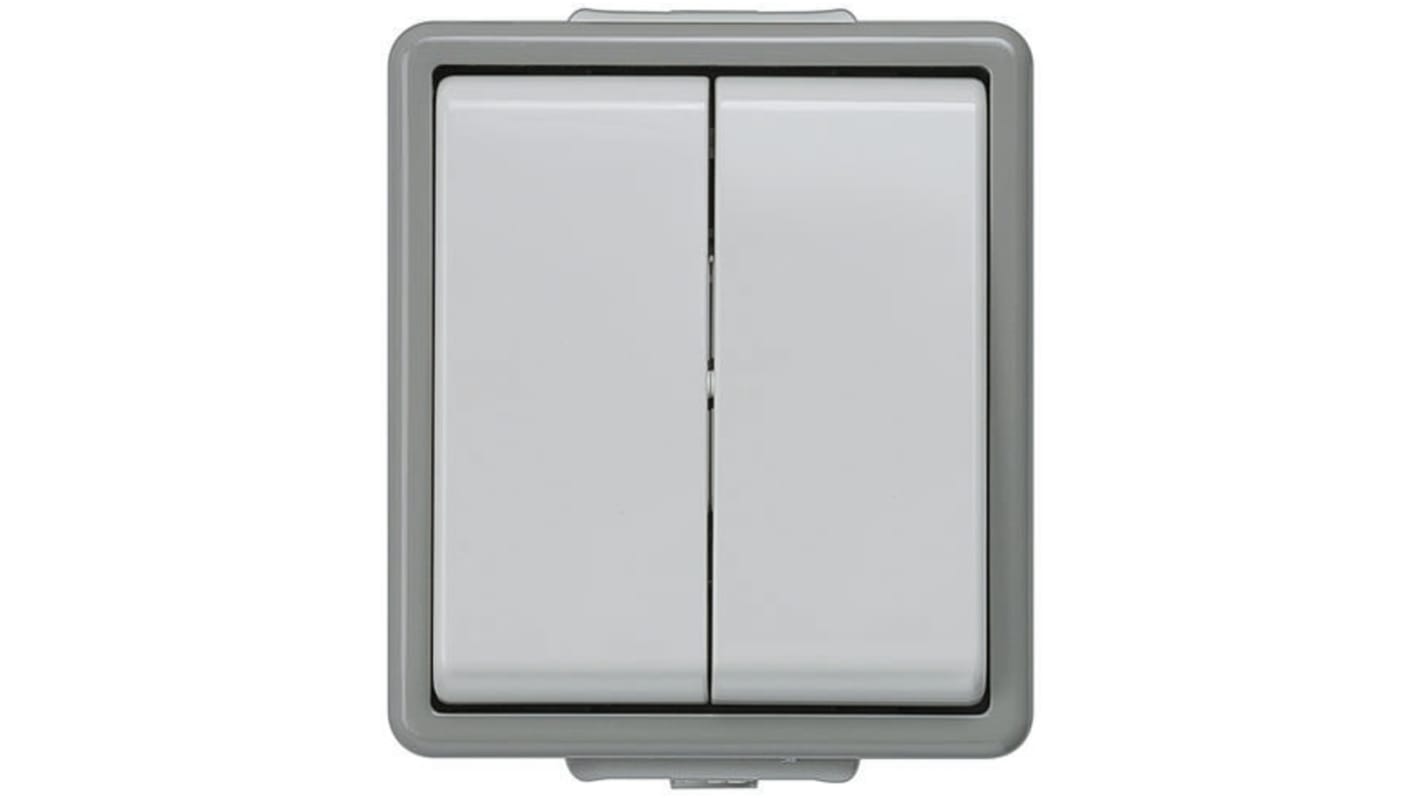Siemens Grey Rocker Light Switch, 1 Way, 2 Gang, Delta