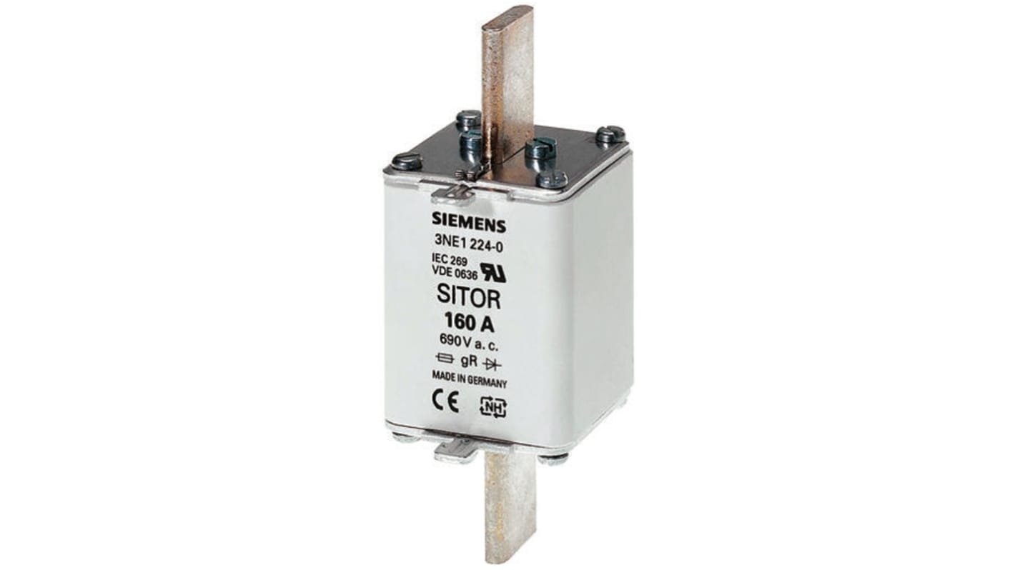 Fusible de cuchillas centradas Siemens 3NE, NH00, gR - gS, 690V ac, 125A, DIN 43620, IEC 60269-2-1, VDE 0636