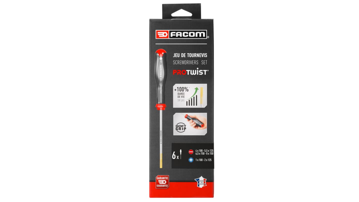 Facom Pozidriv; Slotted Screwdriver Set, 6-Piece