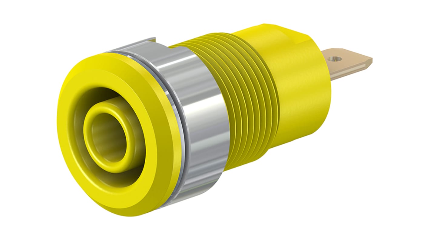 Staubli Yellow Female 4 mm Test Plug & Socket, Tab Termination, 24A, 1kV, Gold Plating