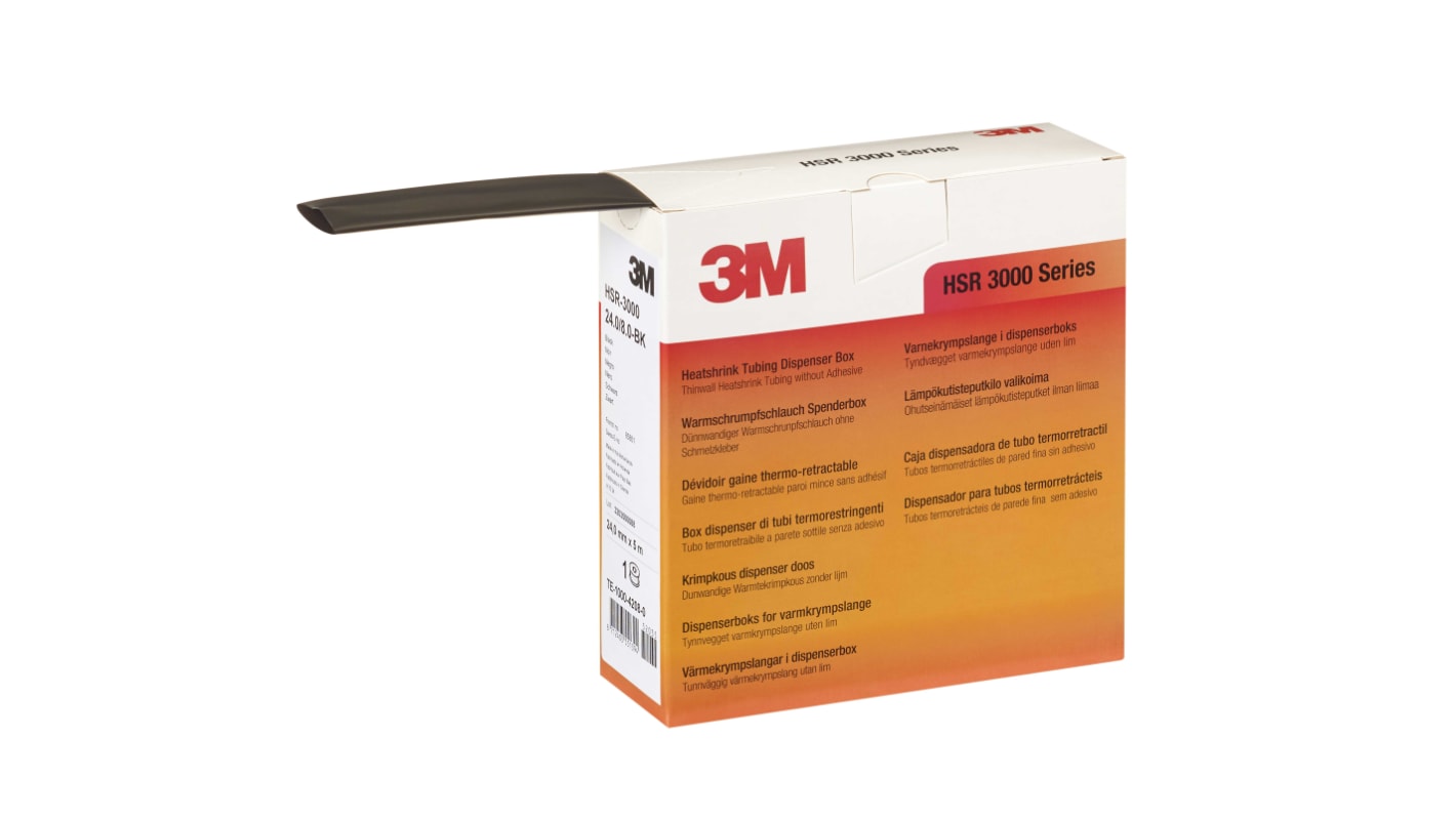 3M Heat Shrink Tubing, Black 24mm Sleeve Dia. x 5m Length 3:1 Ratio, HSR 3000 Series