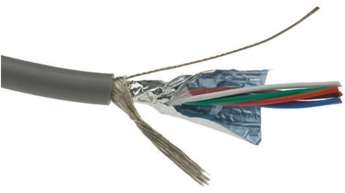 Cable Multiconductor Industrial apantallado Alpha Wire Xtra-Guard Flex de 7 conductores, 0,2 mm², 24 AWG, long. 30m, Ø