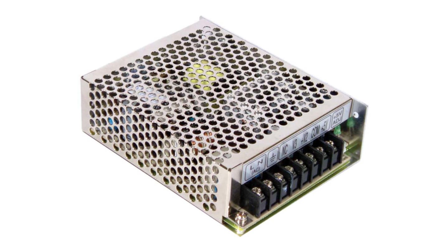 MEAN WELL Switching Power Supply, RT-65A, ±5V dc, 2.8 A, 6 A, 500mA, 66W, Triple Output, 125 → 373 V dc, 88
