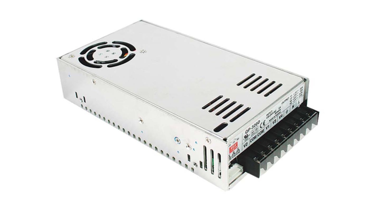 MEAN WELL Switching Power Supply, QP-320D, 5 V dc, ±12 V dc, ±24 V dc, 2 A, 3 A, 10 A, 20 A, 316W, Quad Output, 127