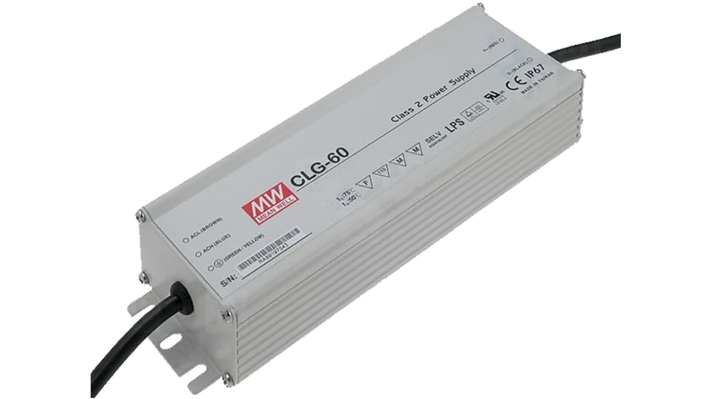 Driver LED Mean Well, 60W, IN 127 → 370 V dc, 90 → 264 V ac, OUT 24V, 2.5A