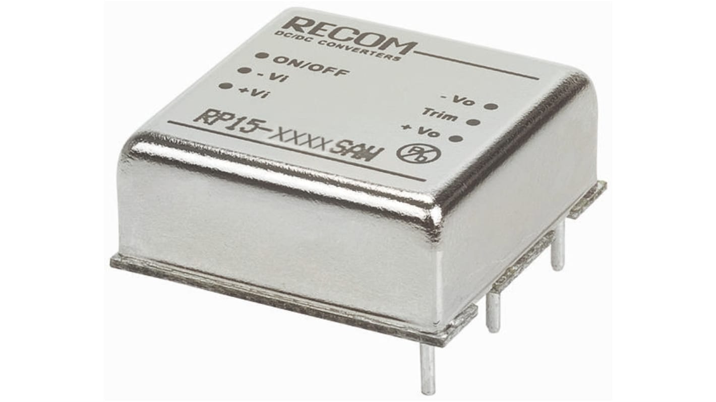 Recom RP15-AW DC/DC-Wandler 15W 24 V dc IN, 15V dc OUT / 1A Durchsteckmontage 1.6kV dc isoliert