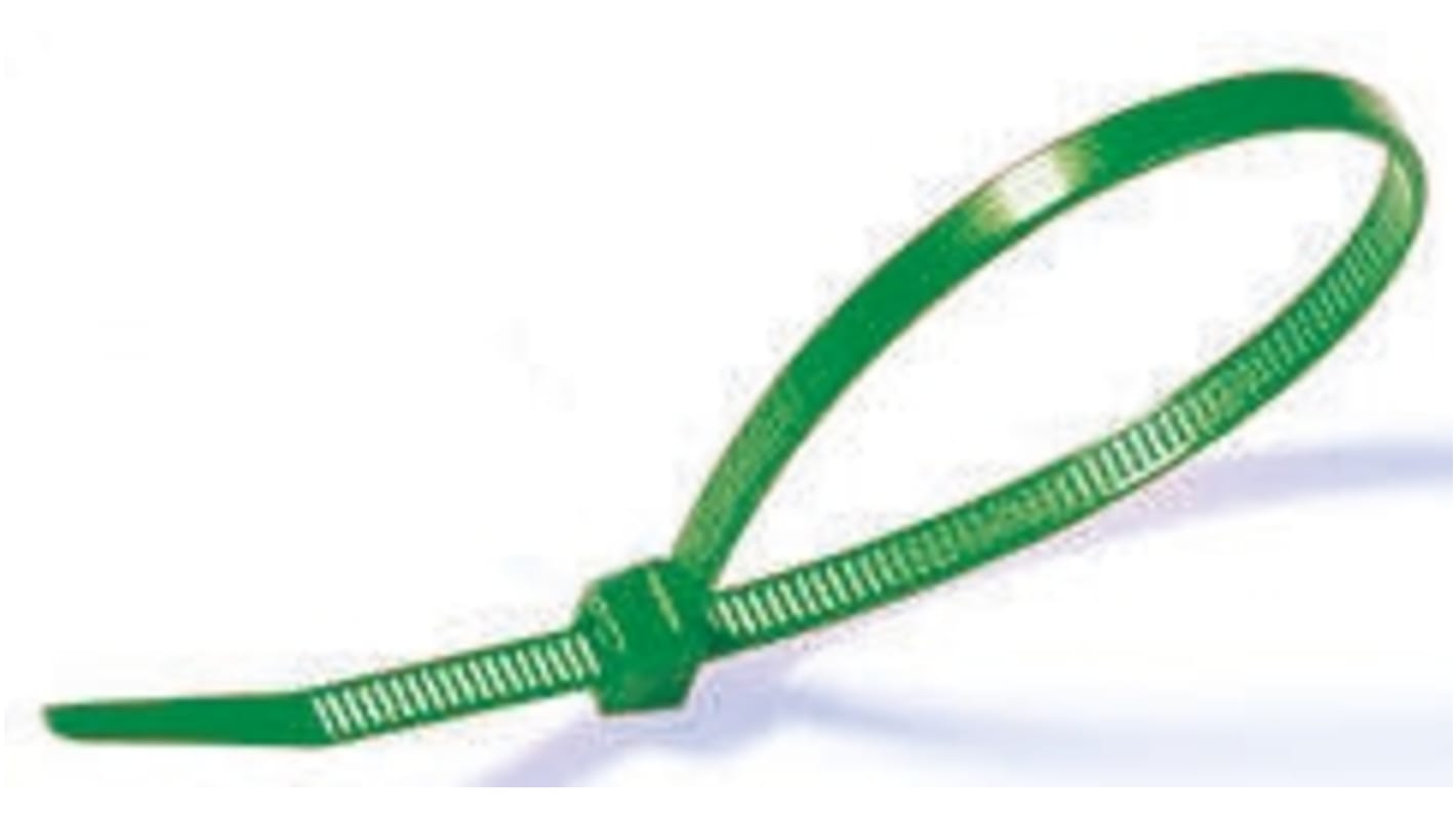 Brida HellermannTyton LR55 de Poliamida 6,6 (PA66) Verde, 195mm x 4,7 mm, Reutilizable