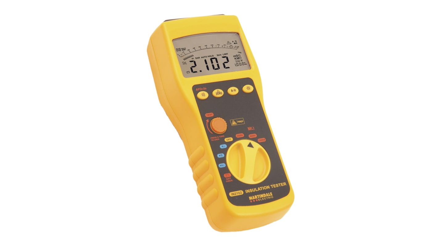 Martindale IN2102 Insulation & Continuity Tester, 250V Min, 1000V Max, 5000MΩ Max, CAT III 600V - UKAS Calibration