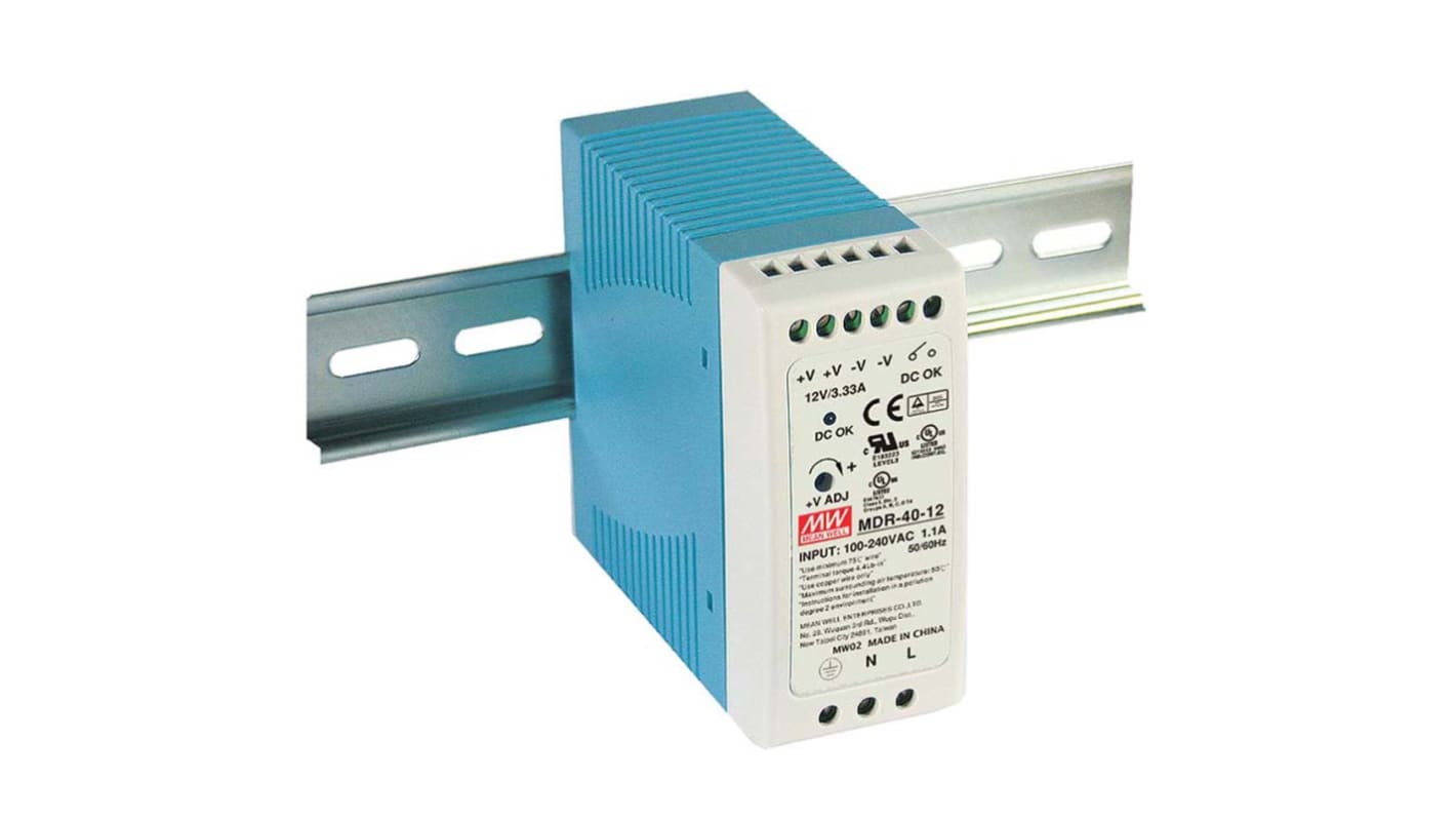 MEAN WELL MDR Switched Mode DIN Rail Power Supply, 85 → 264V ac ac Input, 48V dc dc Output, 830mA Output, 40W