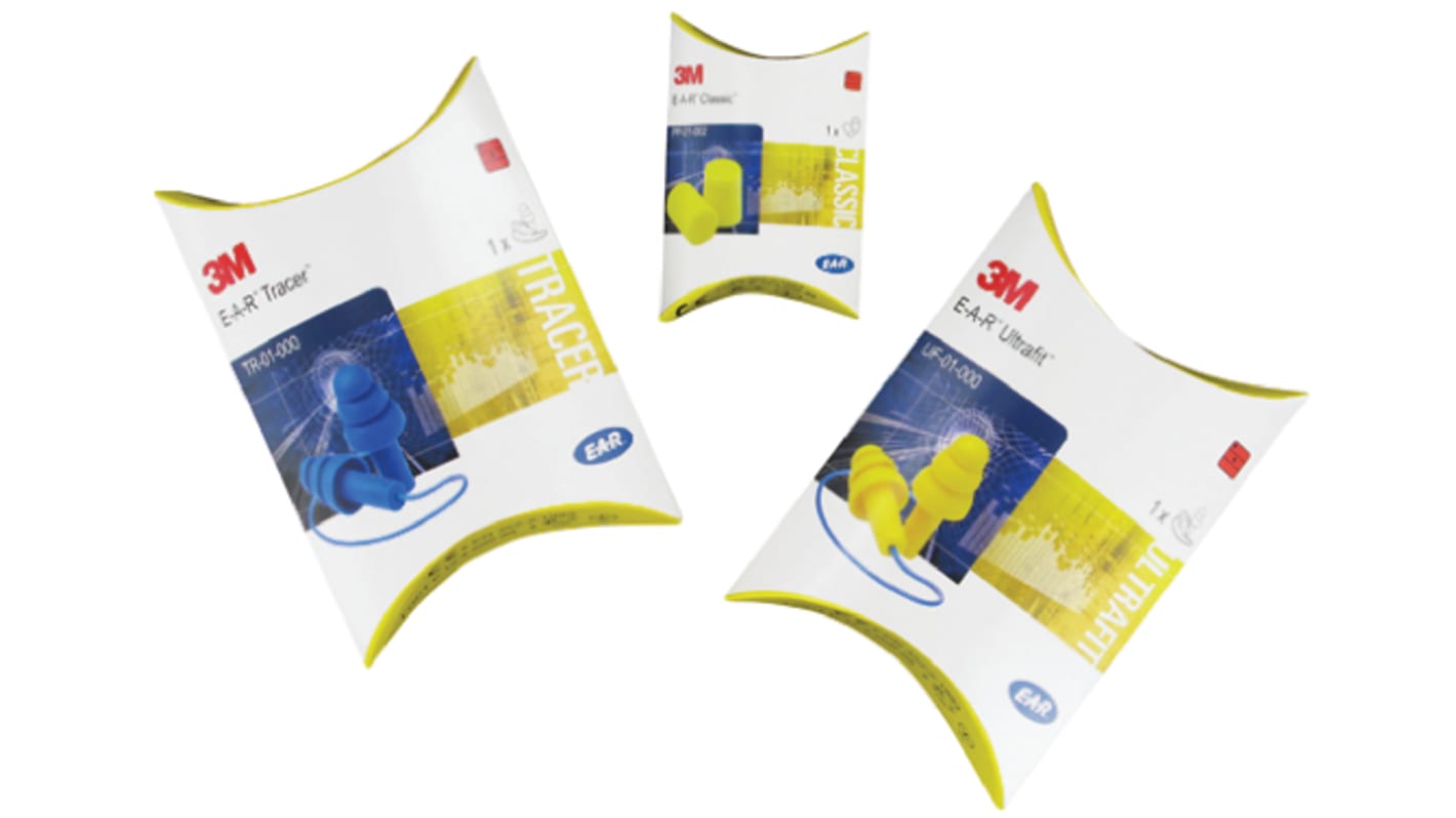 3M E.A.R Blue, Yellow Reusable Corded Ear Plugs, 29dB Rated, 5 Pairs