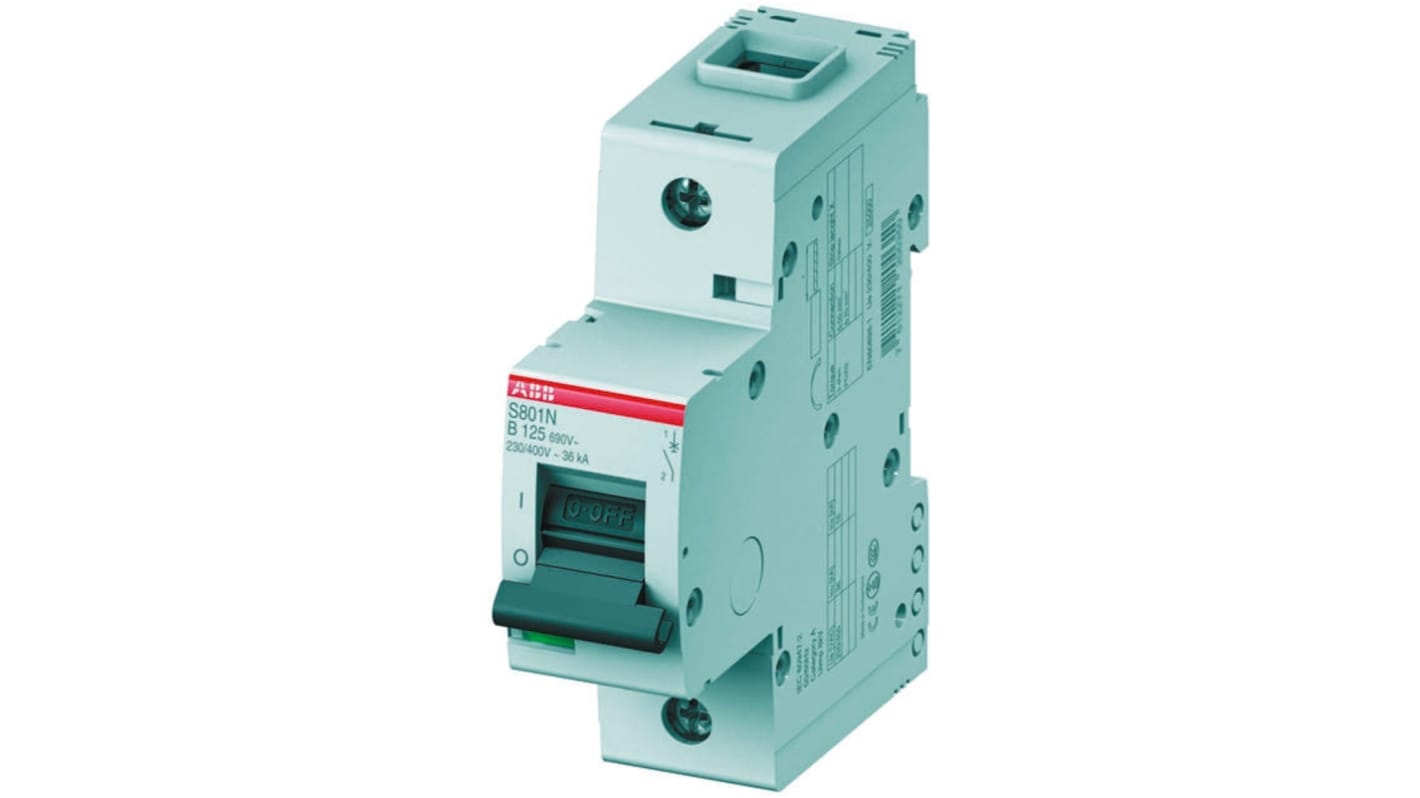 ABB High Performance S800N MCB, 1P, 125A Curve B, 400V AC, 6 kA Breaking Capacity