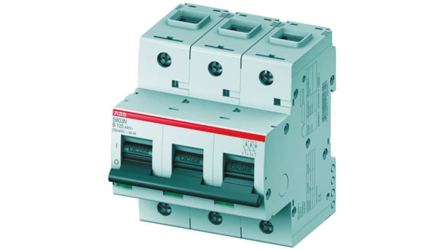 ABB High Performance S800N MCB, 3P, 63A Curve B, 400V AC, 6 kA Breaking Capacity