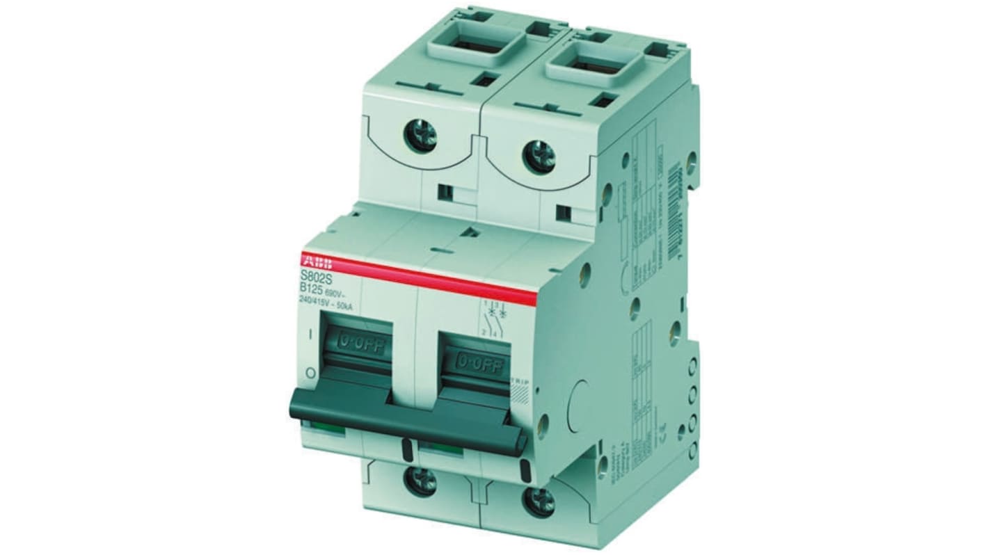 ABB B型MCB, 2极, 50 kA分断, 63A, 400VAC, 250VDC, S800S系列 S802S-B63