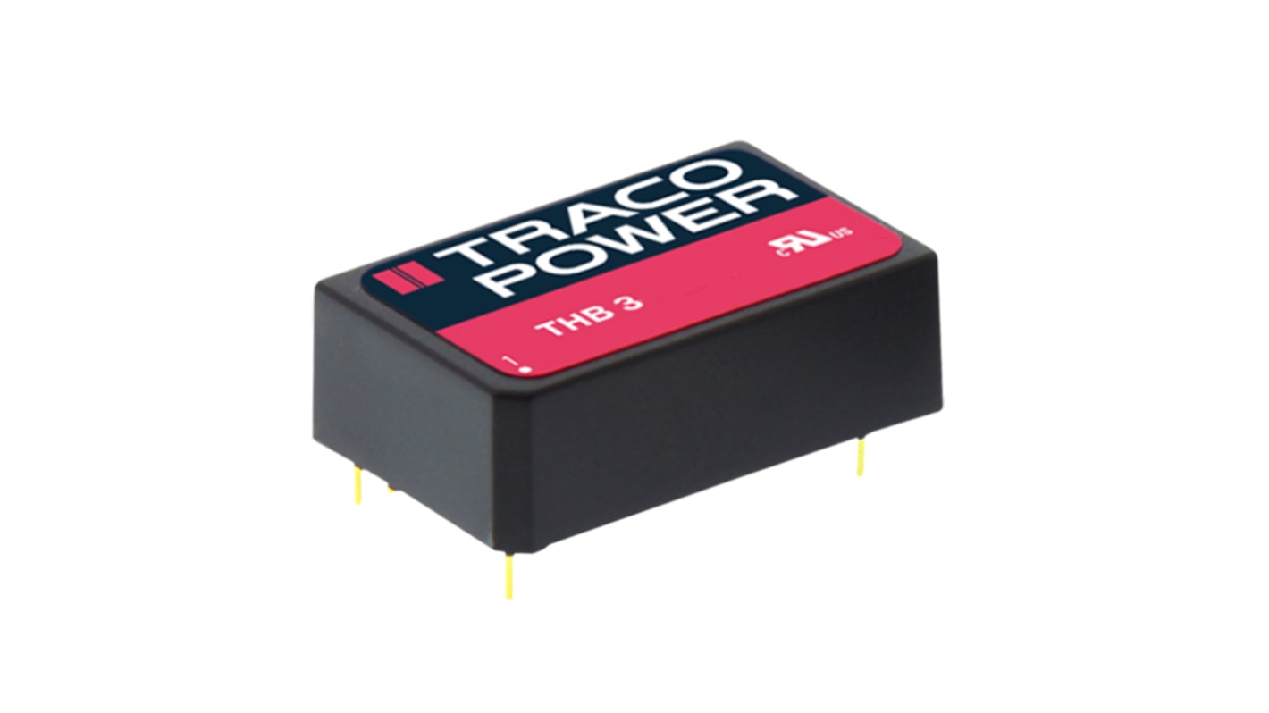 TRACOPOWER THB 3 DC-DC Converter, 5V dc/ 600mA Output, 18 → 36 V dc Input, 3W, Through Hole, +85°C Max Temp