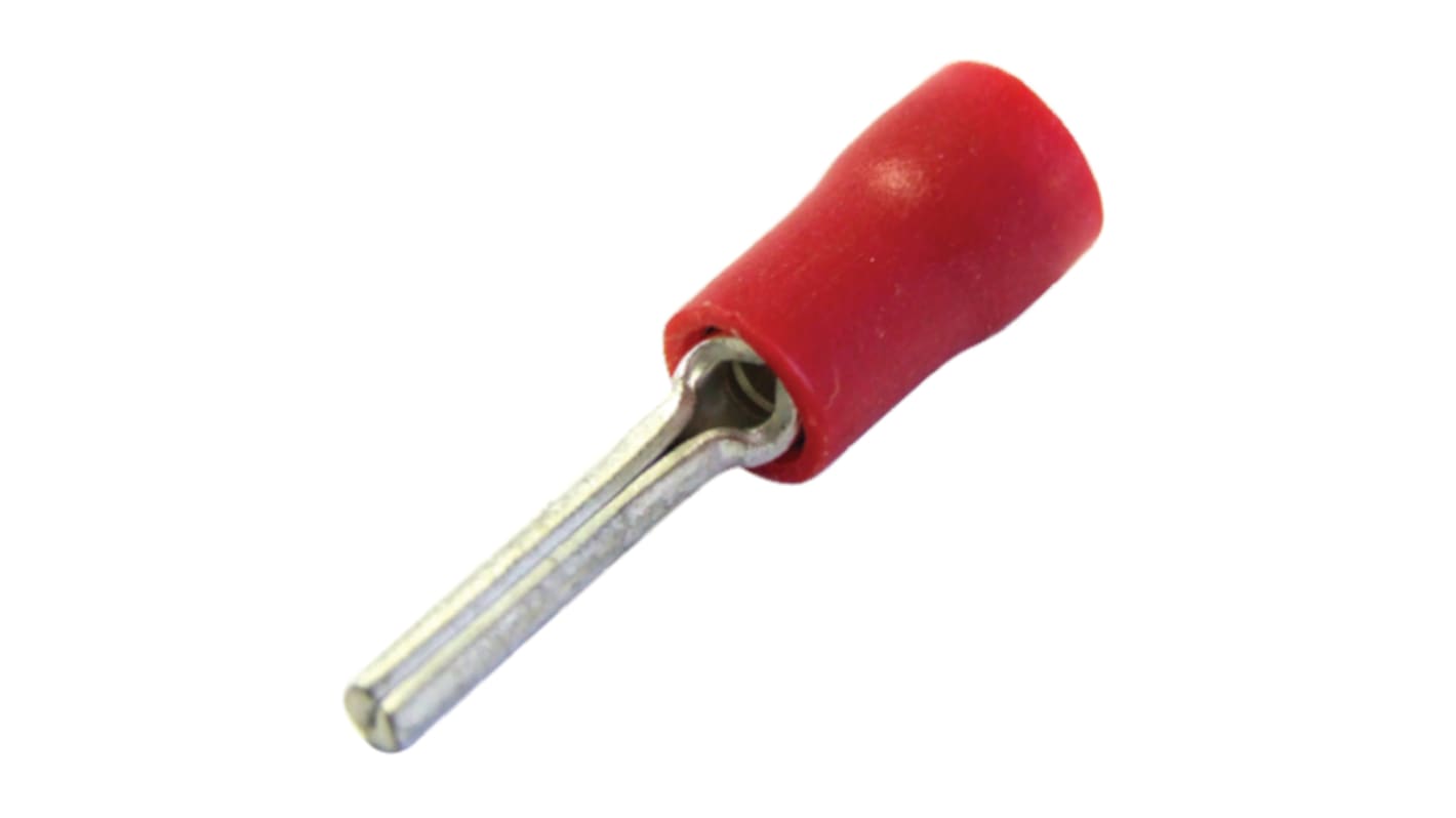 RS PRO Stiftkabelschuh, Rot Isoliert PVC min. 0.5mm², max. 1.5mm² 22AWG 16AWG Nicht ummantelt, Ø 1.9mm