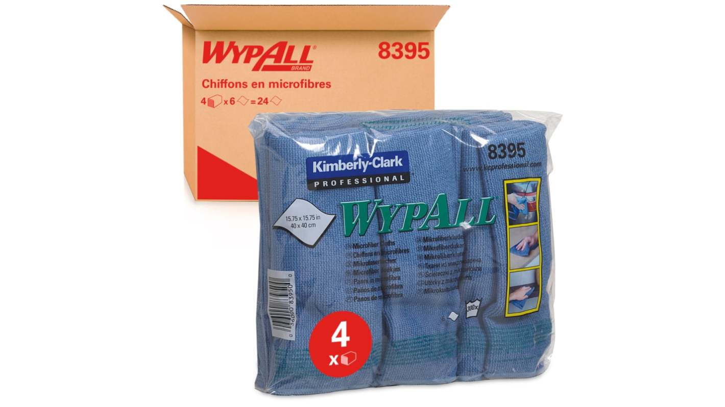Kimberly Clark WypAll® 8395 Microfibres Blue Cloths for Industrial Cleaning, Dry Use, Box of 6, 400 x 400mm, Repeat Use