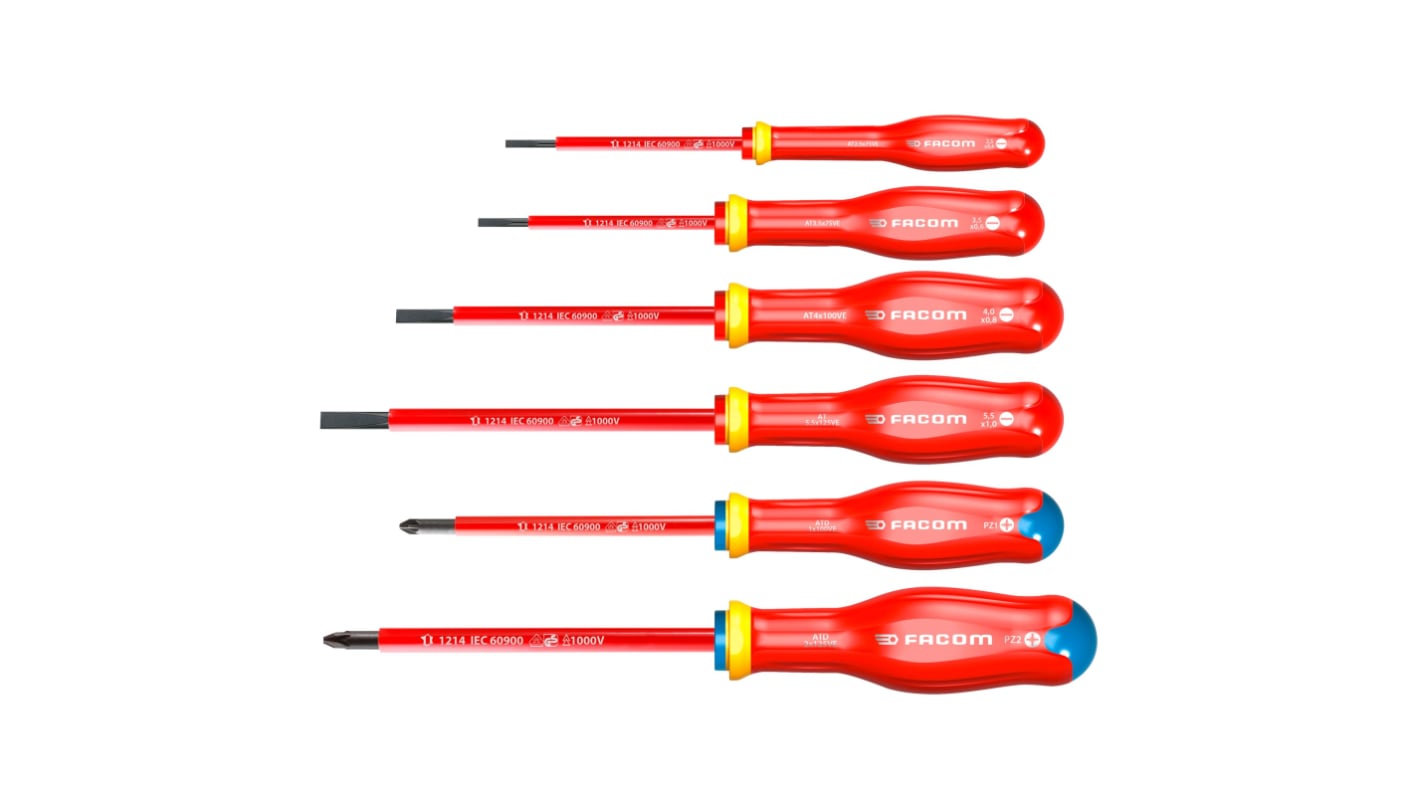 Facom Pozidriv; Slotted Insulated Screwdriver Set, 6-Piece