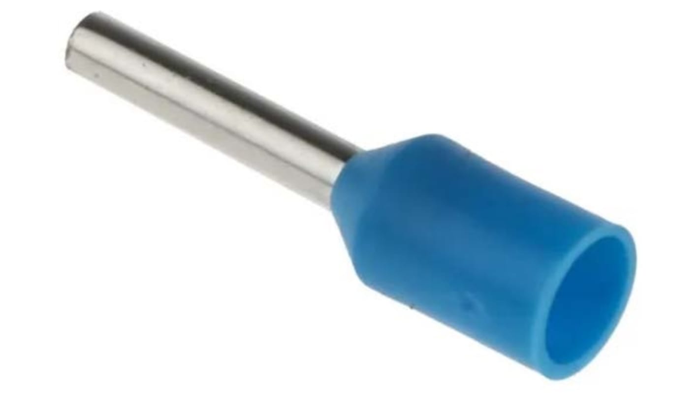 RS PRO Insulated Crimp Bootlace Ferrule, 8mm Pin Length, 1.2mm Pin Diameter, 0.75mm² Wire Size, Blue