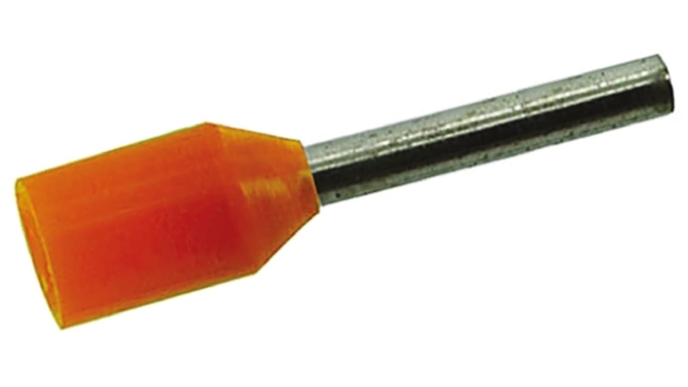 RS PRO Insulated Crimp Bootlace Ferrule, 8mm Pin Length, 1.3mm Pin Diameter, 0.5mm² Wire Size, Orange