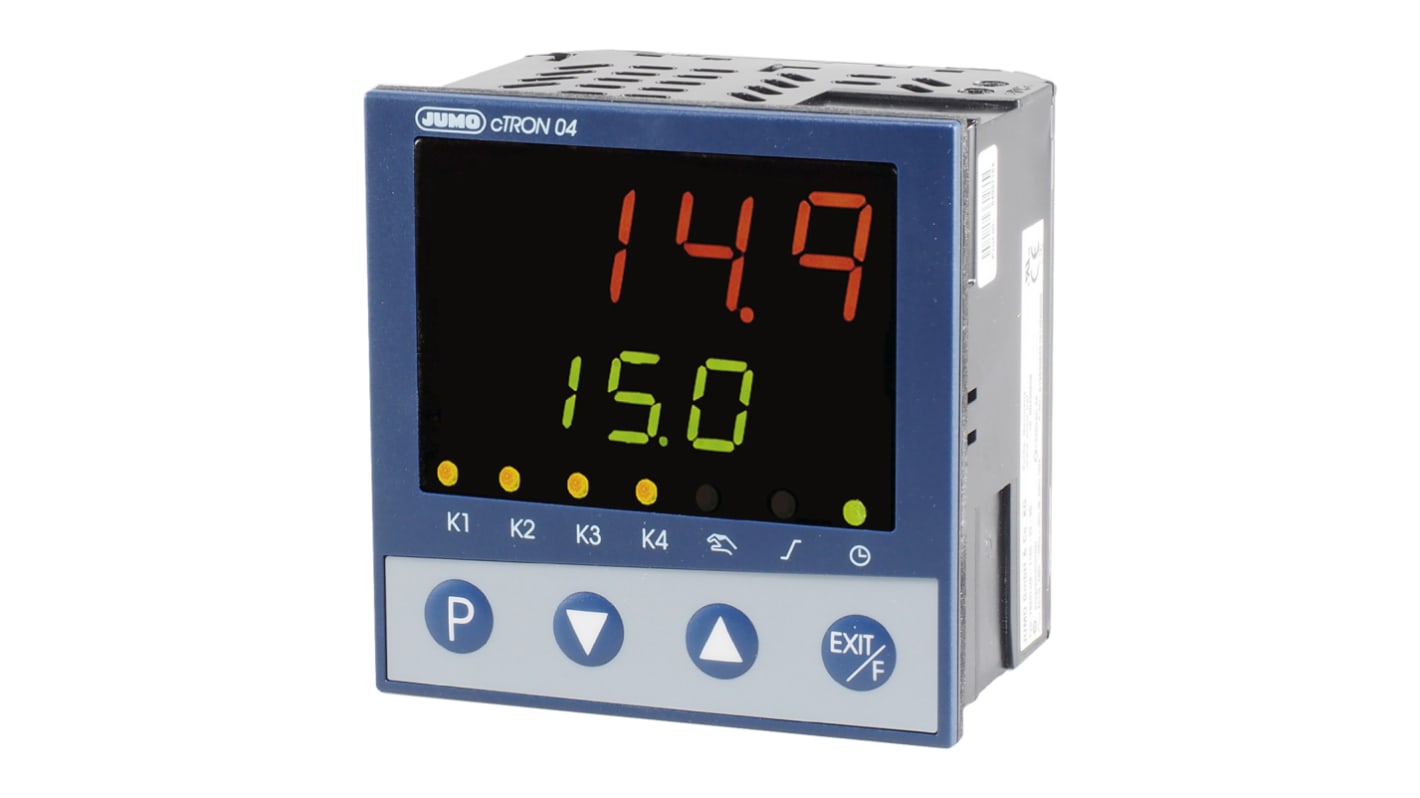 Jumo cTRON PID Temperature Controller, 96 x 96 (1/4 DIN)mm 1 (Analogue) Input, 3 Output Logic, Relay, 110 → 240