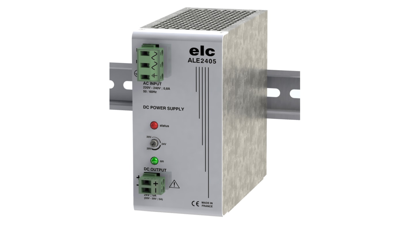 Alimentatore a montaggio su guida DIN ELC, 24V cc, 5A, 230V ca, 150W