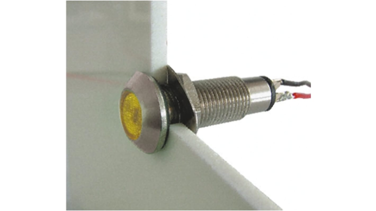 Marl Yellow Panel Mount Indicator, 12 → 28V, 8.1mm Mounting Hole Size, Solder Tab Termination, IP67