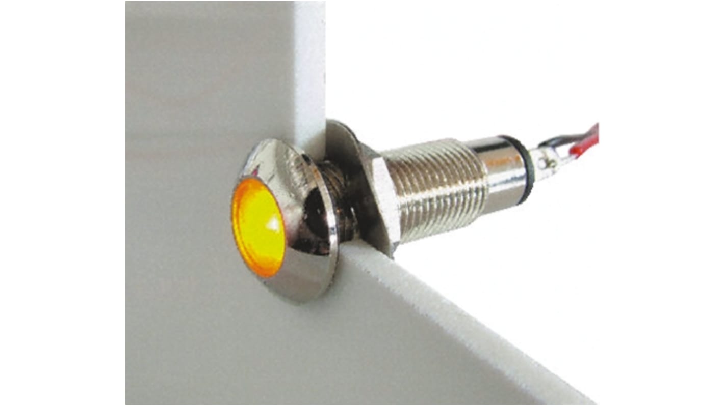 Marl Yellow Panel Mount Indicator, 12 → 28V, 8.1mm Mounting Hole Size, Solder Tab Termination, IP67