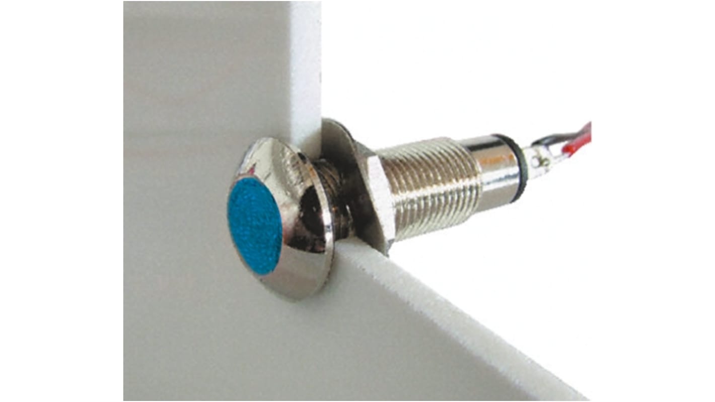 Marl Blue Panel Mount Indicator, 12 → 28V, 8.1mm Mounting Hole Size, Solder Tab Termination, IP67