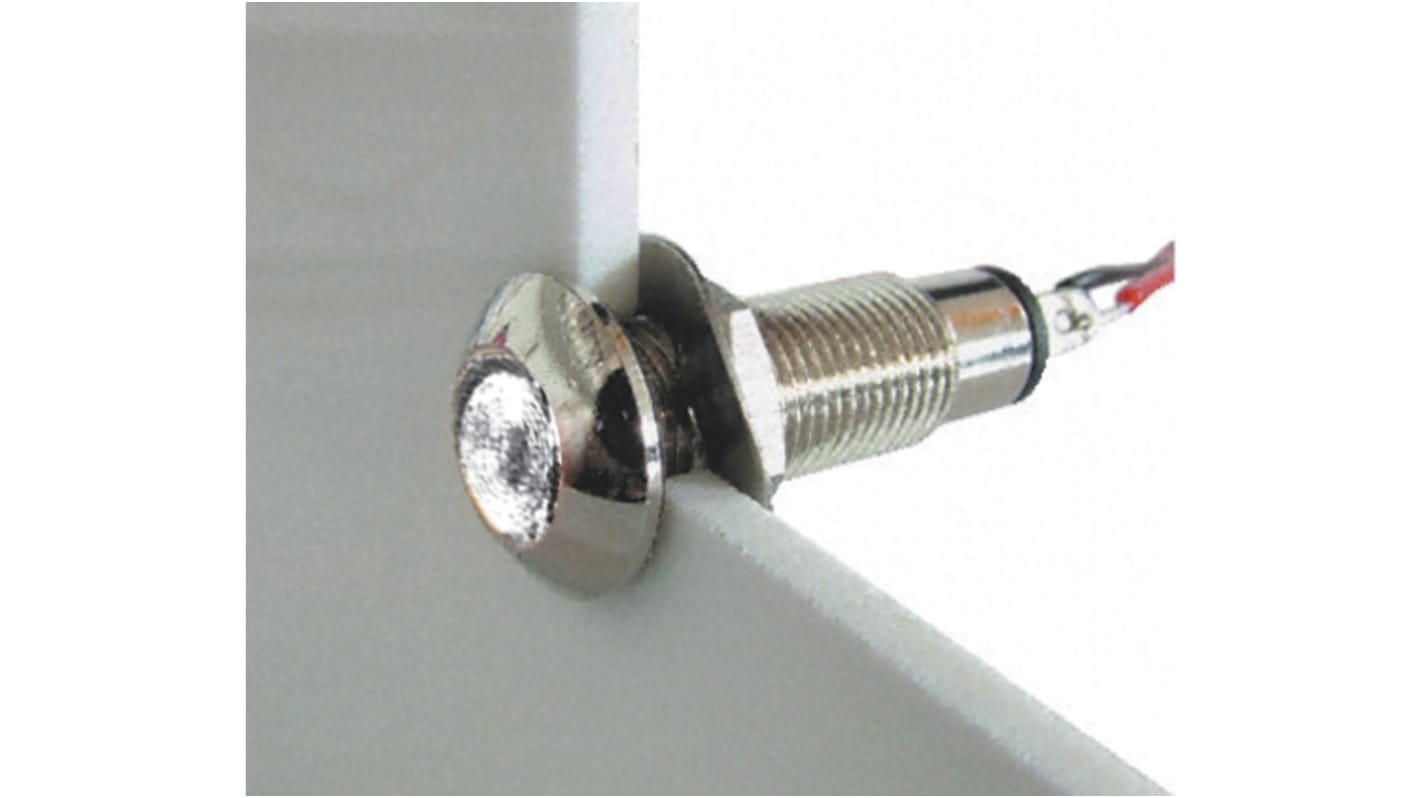 Marl White Panel Mount Indicator, 12 → 28V, 8.1mm Mounting Hole Size, Solder Tab Termination, IP67