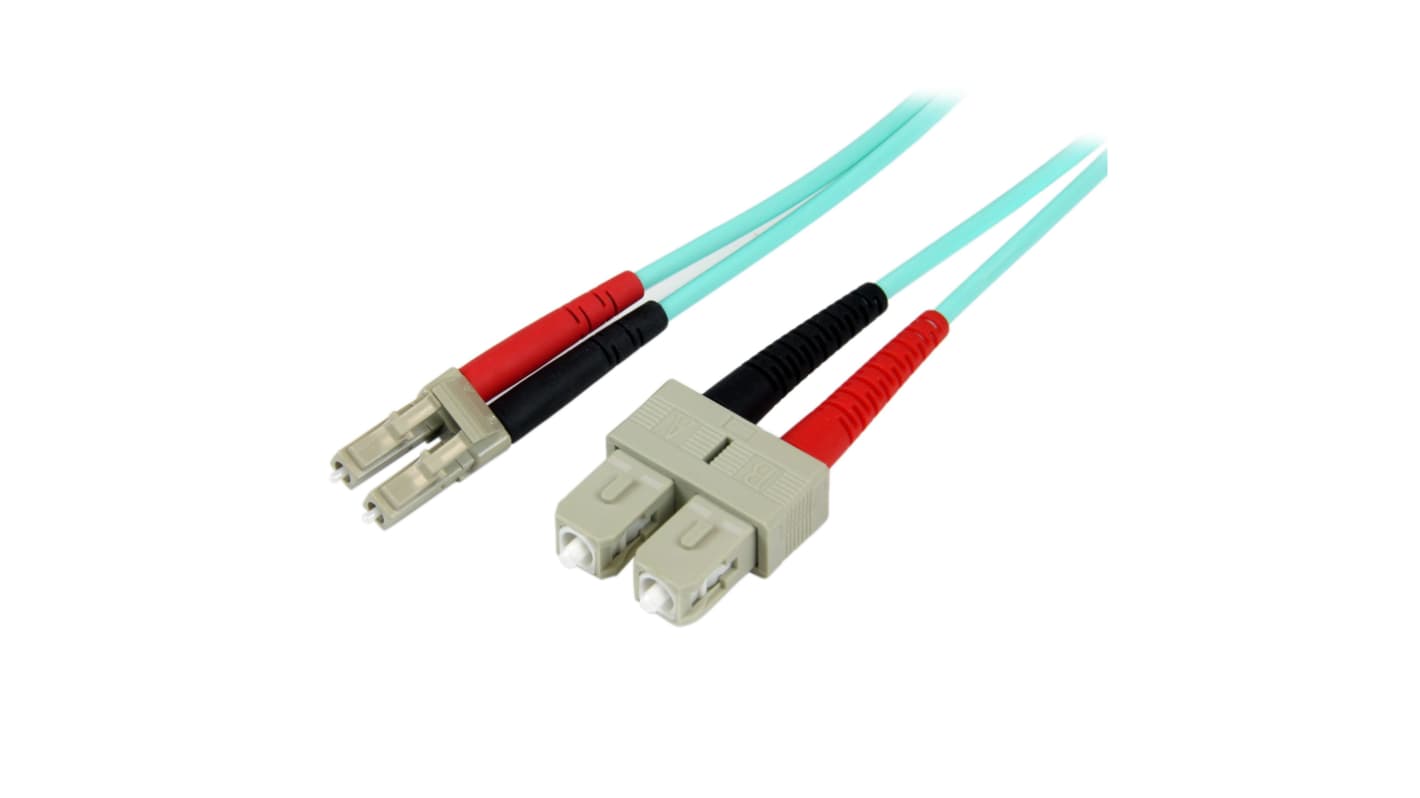 StarTech.com LC to SC Duplex Multi Mode OM3 Fibre Optic Cable, 3mm, Light Blue, 1m