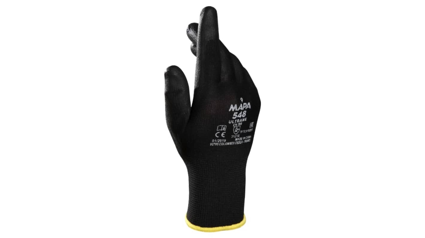 Mapa ULTRANE 548 Black Textile General Purpose Work Gloves, Size 8, Polyurethane Coating