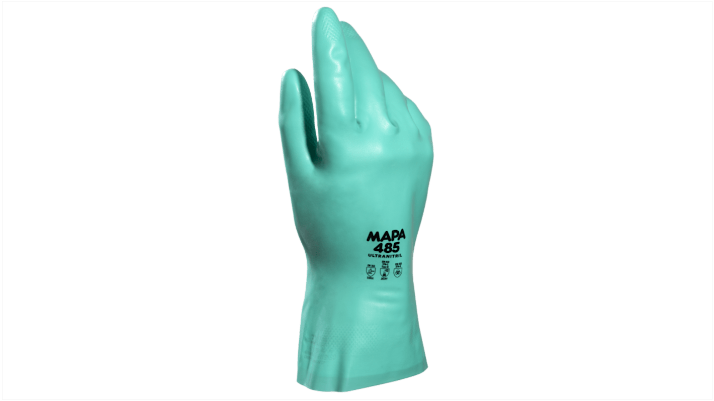 Mapa Spontex ULTRANITRIL 485 Green Nitrile Chemical Resistant Work Gloves, Size 10, Large, Nitrile Coating